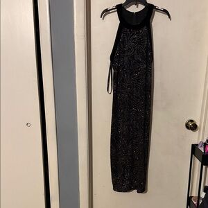 Bisou Bisou Black and Silver Patterned Midi Dress